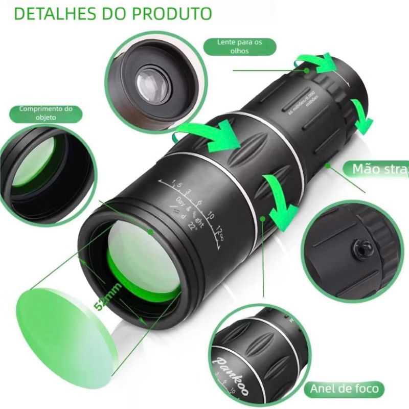 Luneta Telescópio Profissional Militar - Monóculo Tático Alcance 8km com Capa