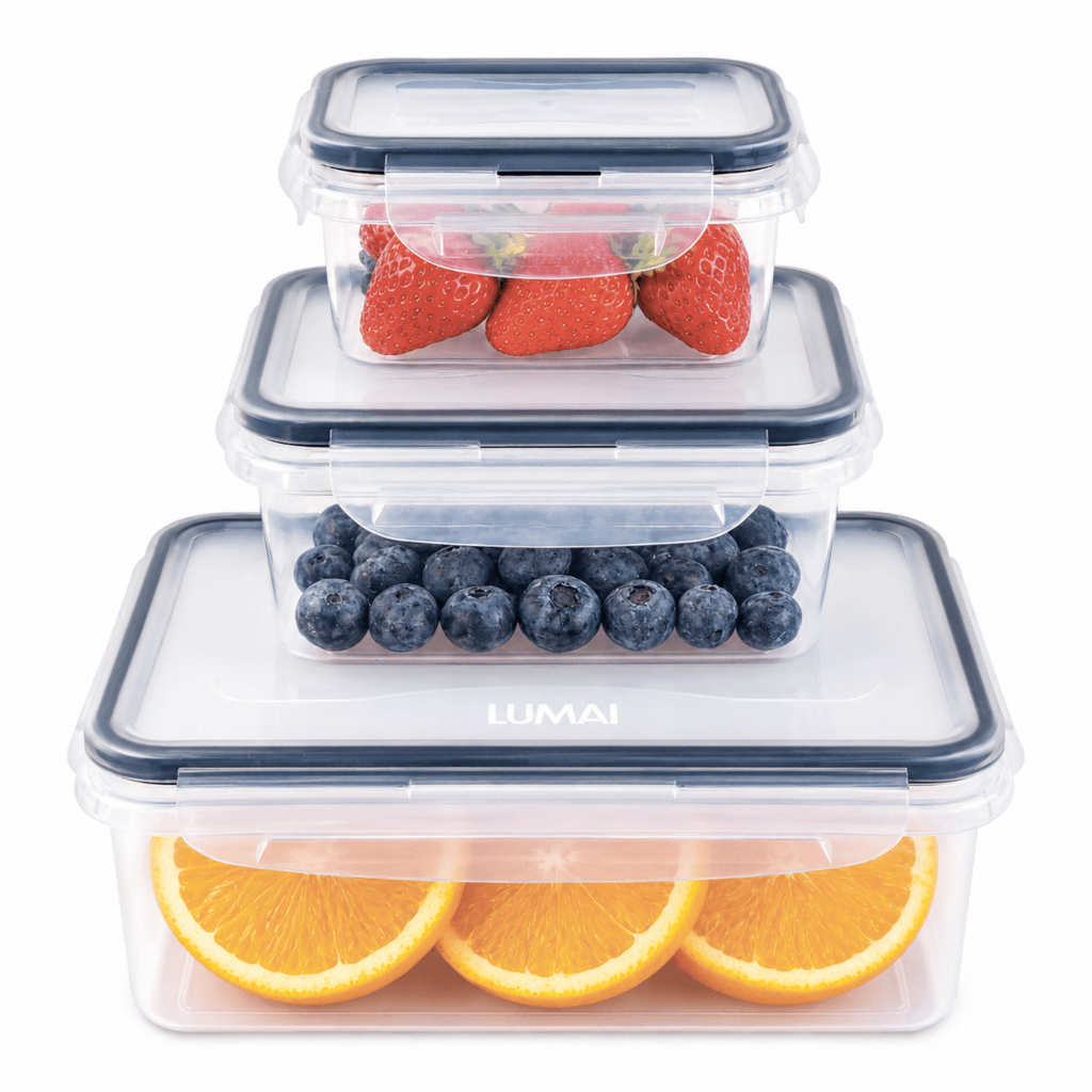 LUMAI Kit 3 Potes Herméticos de Cozinha Vasilhas Livre de BPA e Vedação Premium Geladeira Microondas