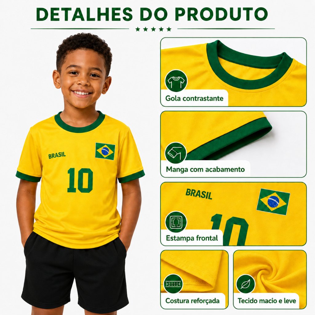 Camiseta Brasil Infantil Menino Menina Copa 2026 Seleção Unissex