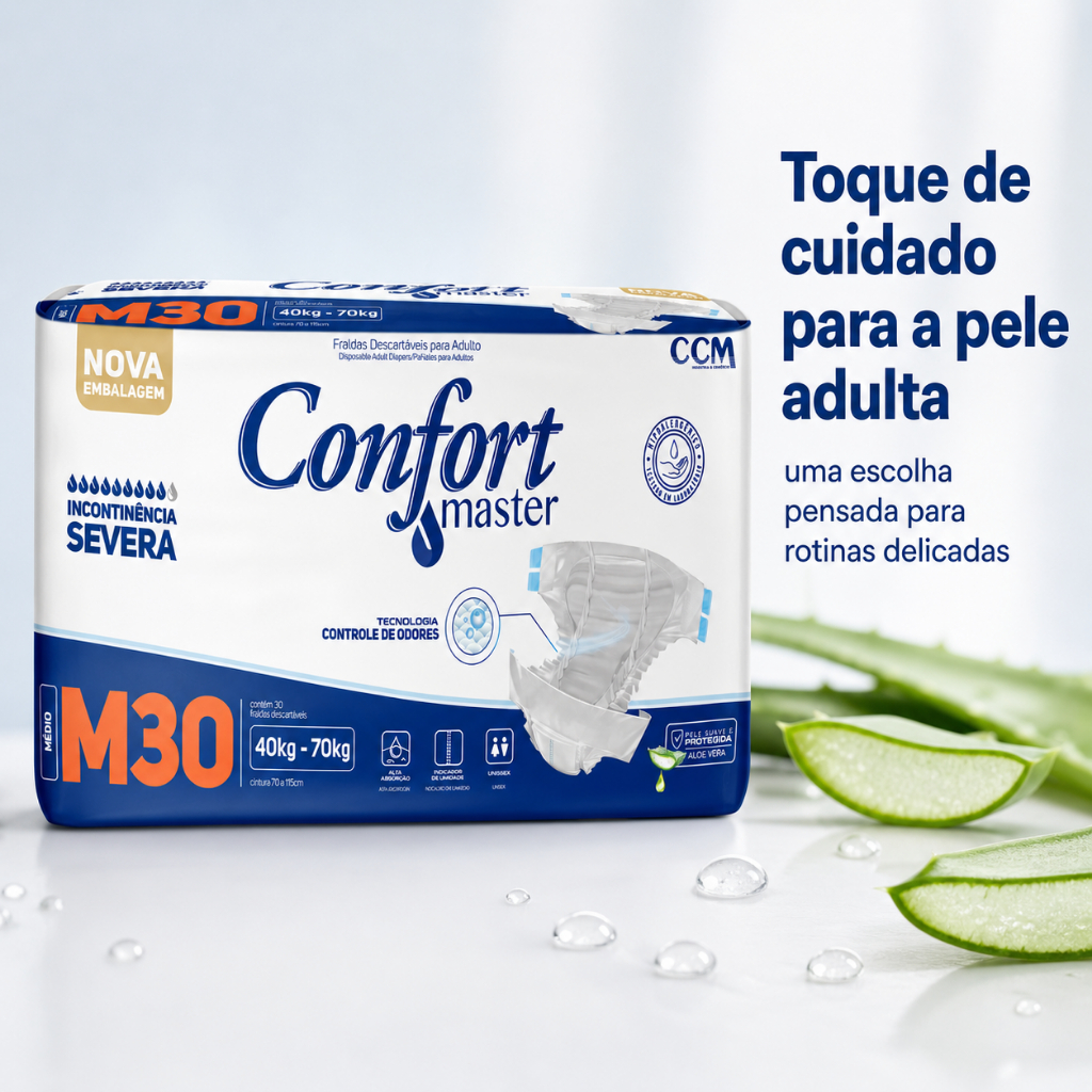 Fralda Geriátrica Adulto Confort Master Econômica Tamanho M — Pacote com 30 Unidades