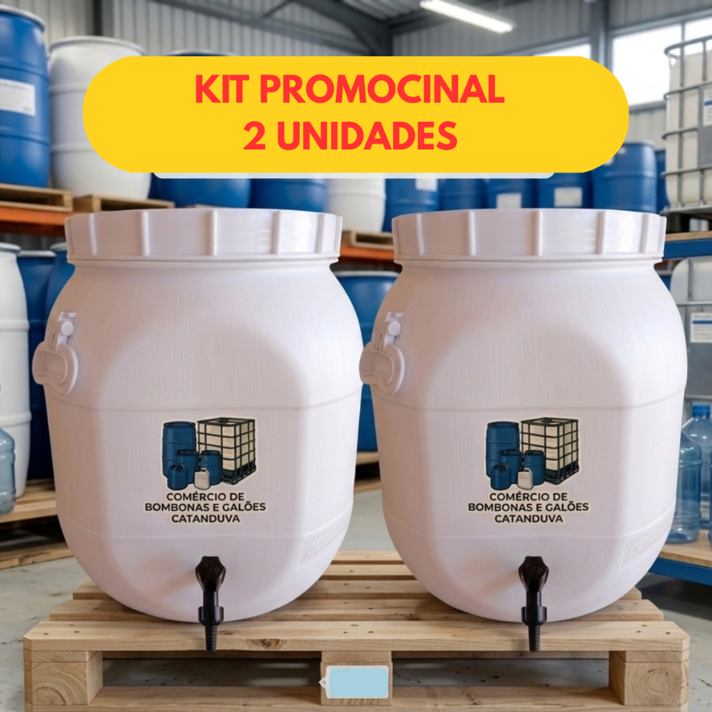 Kit 2 Bombonas 50l C/ Torneira Multiuso Reforçado Tampa Rosca Tambor Barrica