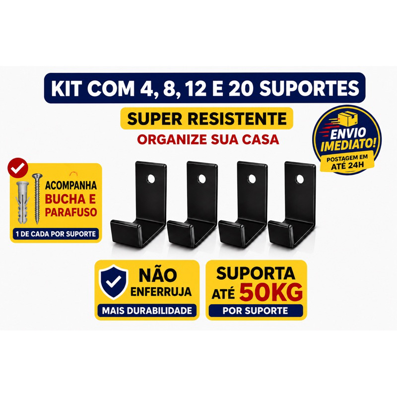 Suporte mão francesa multiuso aço reforçado Kit 4,8,12 ou 20