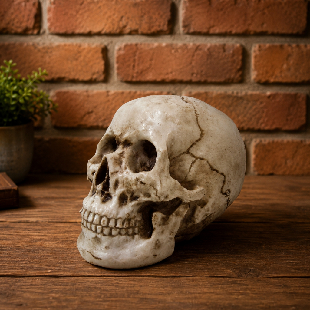 Enfeite Cranio Grande Estatueta Decorativa de Resina Decoração Halloween