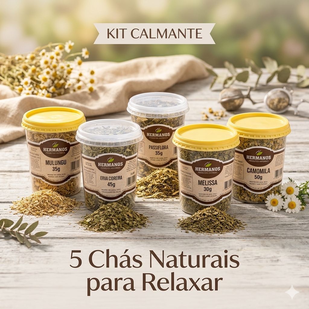 Imagem KIT  CHÁ CALMANTE ,CAMOMILA ,MULUNGU ,ERVA CIDREIRA ,PASSIFLORA ,MELISSA