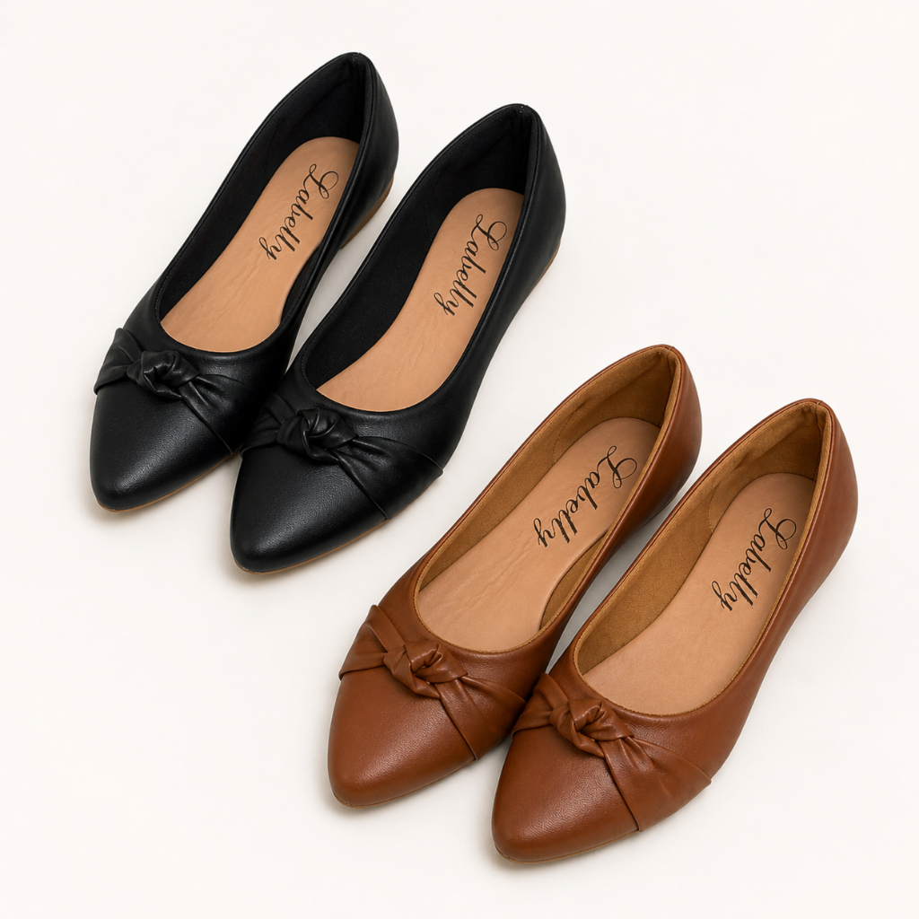 Kit 2 Pares Sapatilha Feminina Bico Fino Confortável Laço Casual Elegante Trabalho Labelly