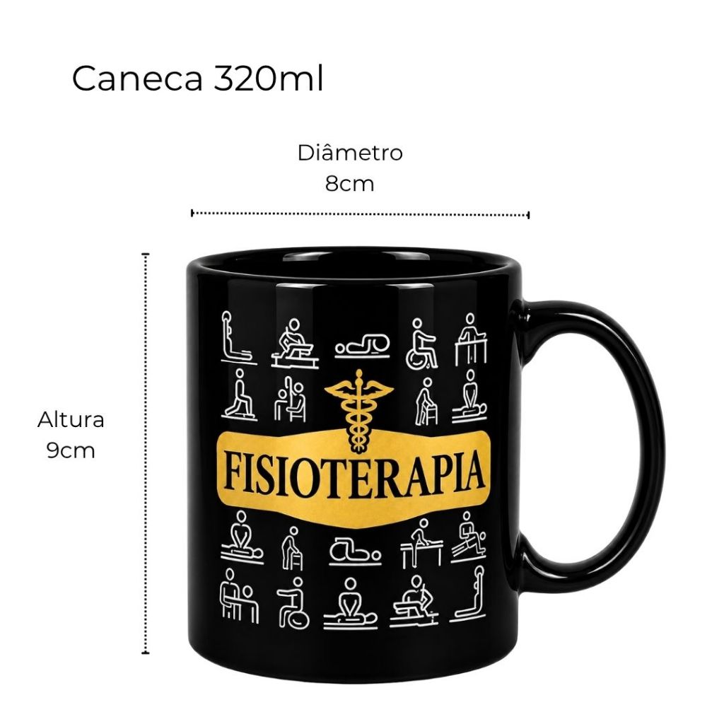 Detalhes do Caneca Profissão Fisioterapia Cerâmica 320ml | Presente Formatura Faculdade