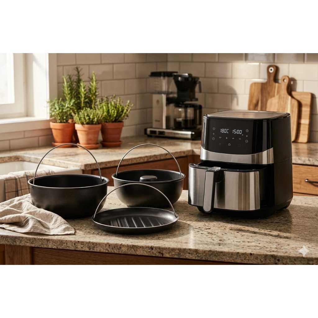 Conjunto 3 Assadeiras Air Fyer e forno antiaderente pudim grill redonda 18cm Reutilizável Não Gruda Fácil Limpeza