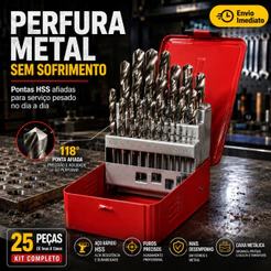Kit Jogo De Brocas Hss Aço Rapido P/ferro C/25pçs