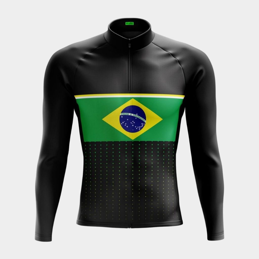 Camisa Ciclismo Brasil Blusa de Ciclistas Masculina Manga Longa Equipe