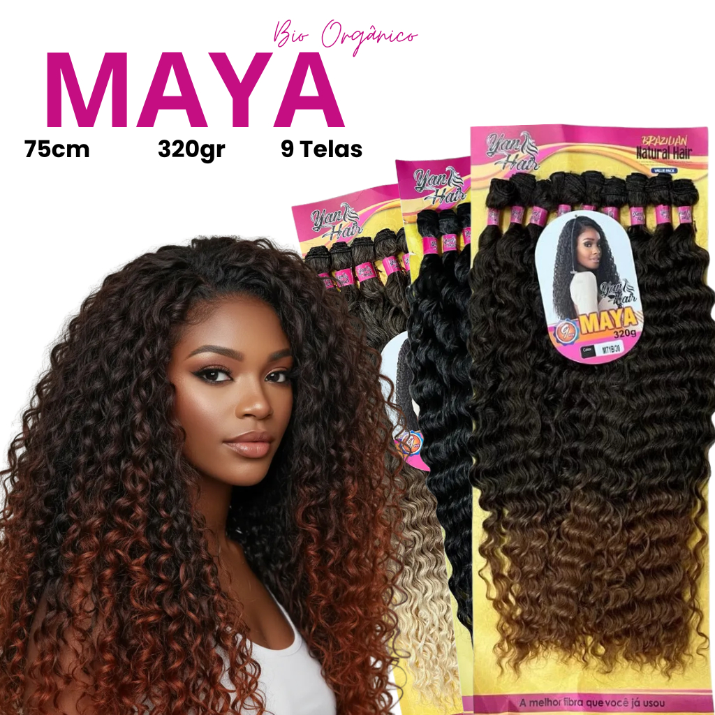Cabelo Cacheado 75cm  Maya Bio Orgânico Yan Hair 9 Telas Macio como  Cabelo Humano 320gr