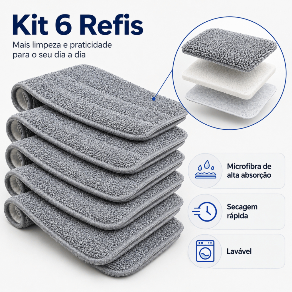 Kit Refil Mop Spray Magica Universal Esfregão Rodo Refil de Microfibra