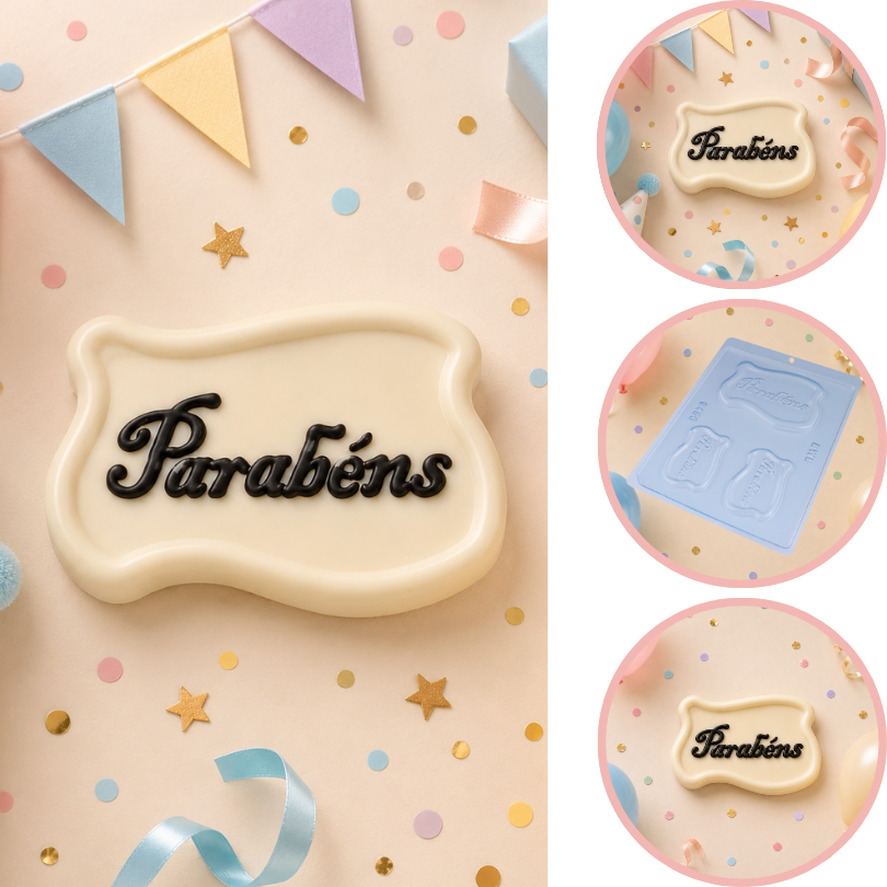 1~10 FORMA SIMPLES PLACA PARABÉNS 9456 (E2) EM ACETATO BWB PARA BOMBOM E DOCES. (CHOCO)