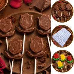 1~5 Forma Bwb Sp Pirulito Flor Tulipa Simples P/ Chocolate Cod-3565 (Bwb Sp Simples) (CHOCO)