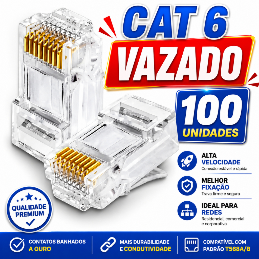 100 Conectores Rj45 Cat6 Macho Cabo Rede Lan Plug Rede