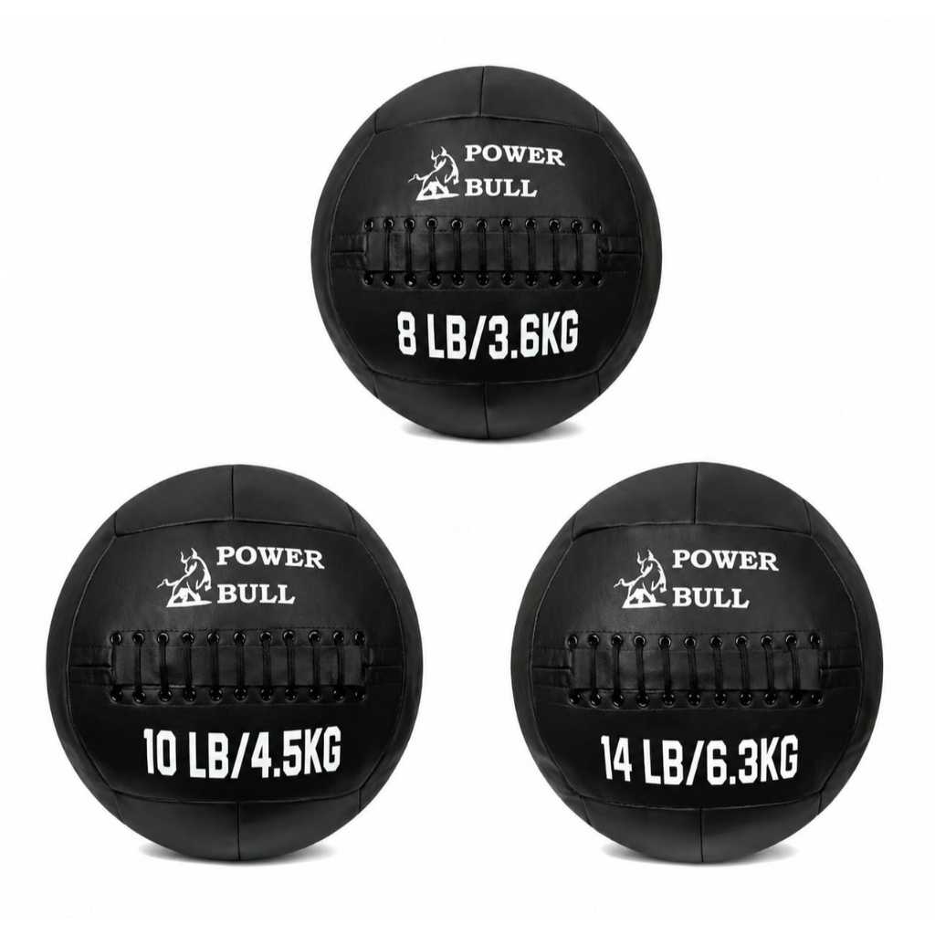 Kit 3 unidades Wall Ball Power Bull 3,6kg 4,5kg 6,3kg Couro Eco Medicine Ball Funcional Cross Training