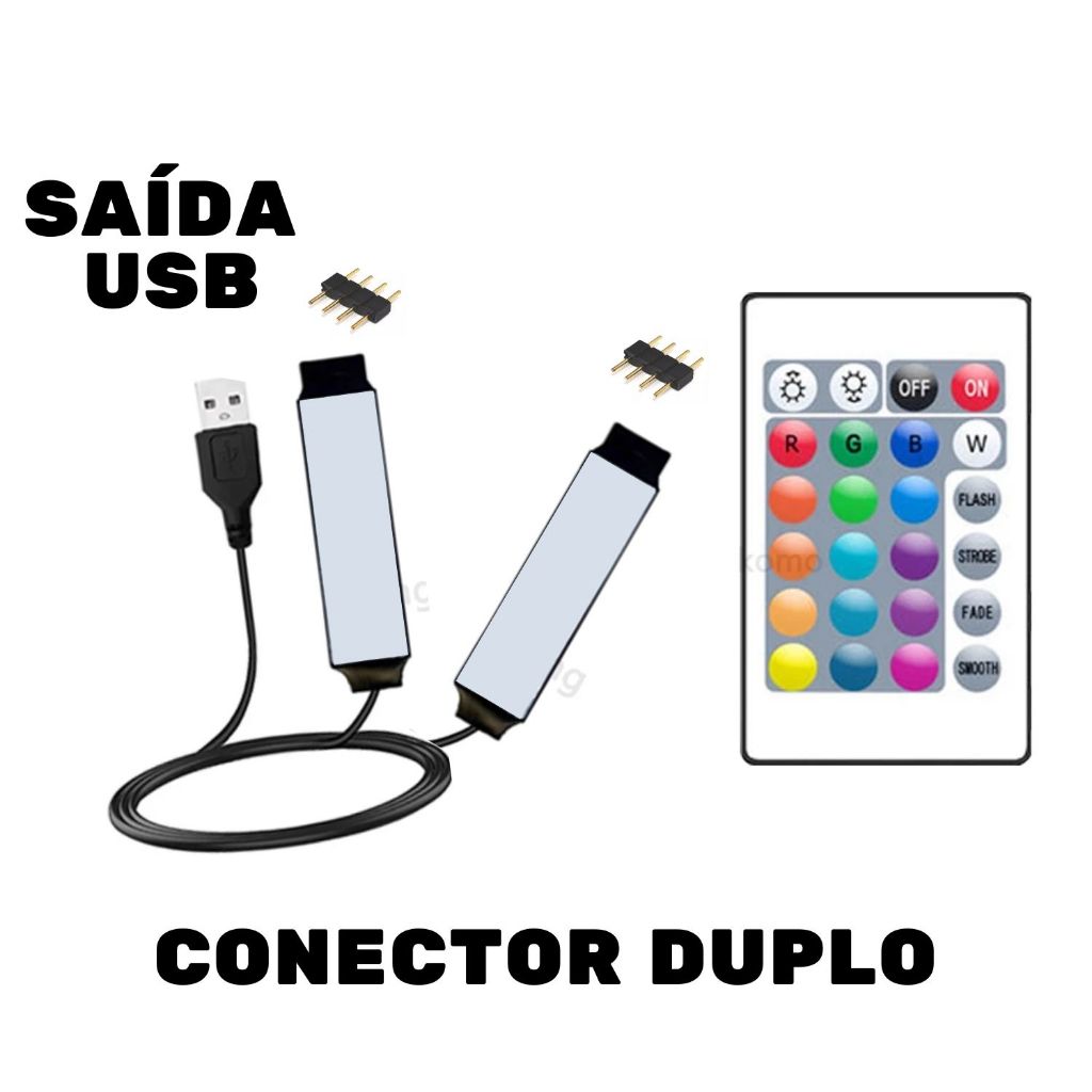 CENTRAL CONTROLADOR C/CONTROLE REMOTO USB p/fita de LED RGB 5050 + CONECTOR 4 VIAS