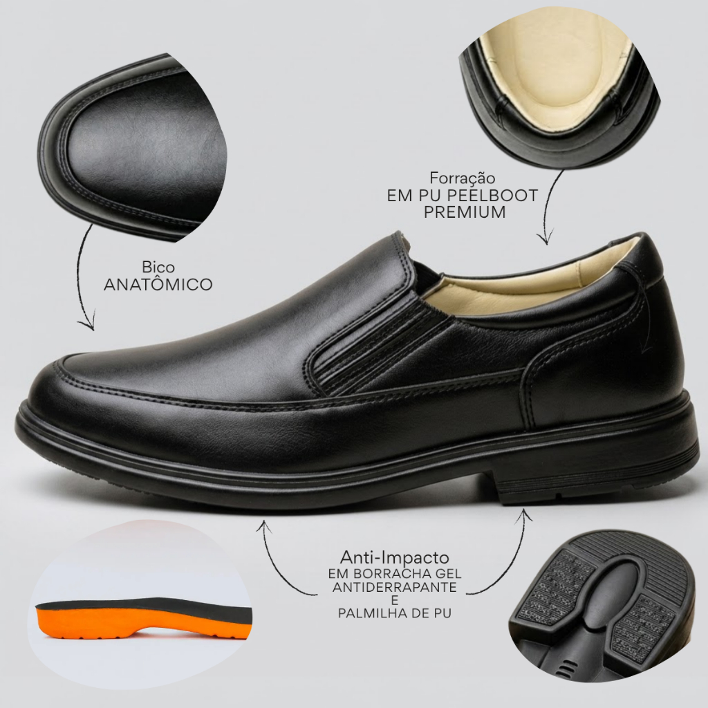 Sapato Social Masculino Alto Conforto Anti-Stress | Premium e Sola Borracha| Trabalho Dia | Original