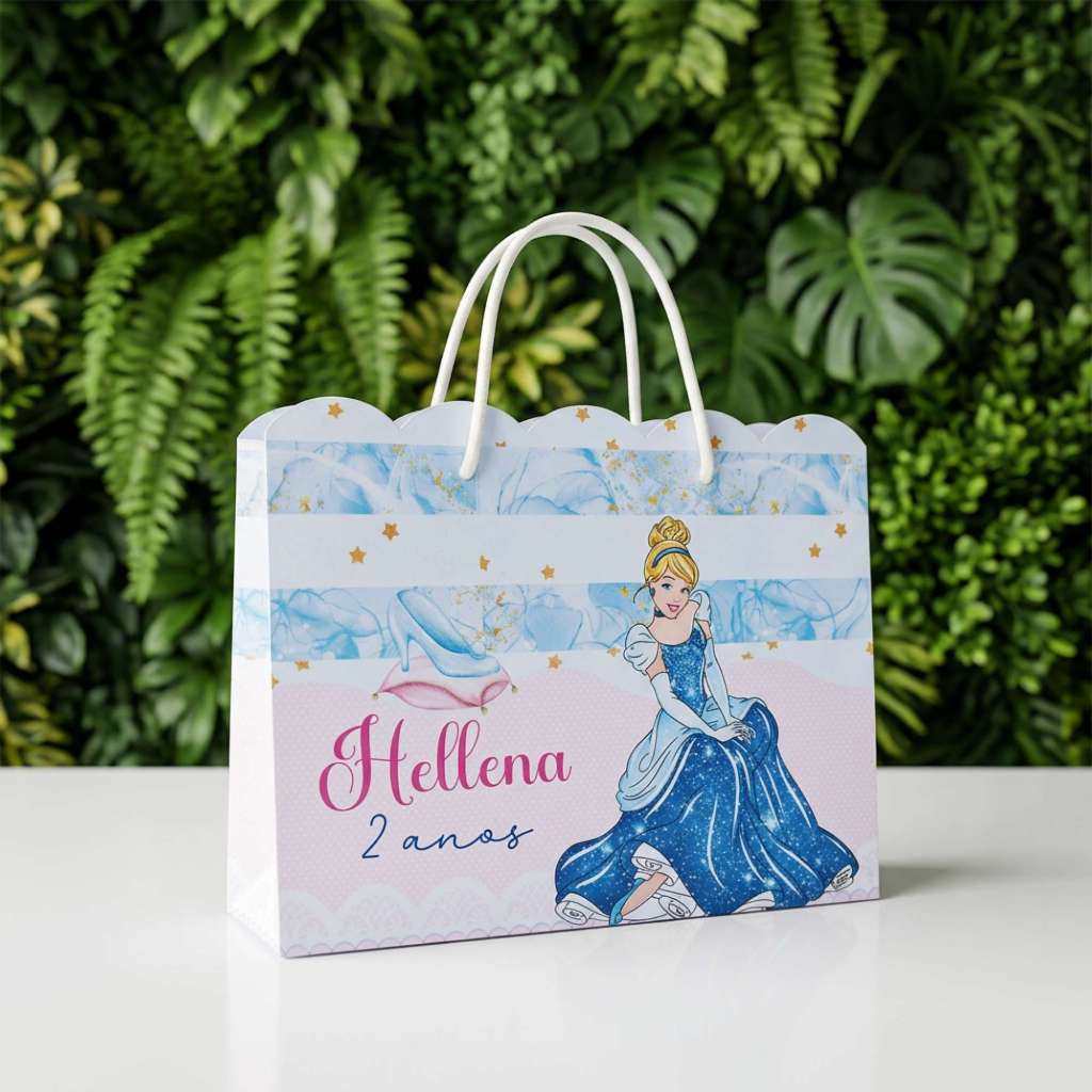 Kit Sacolinha Personalizada Princesa Rosa Azul Cinderela Sacola de Lembrancinha para Festa