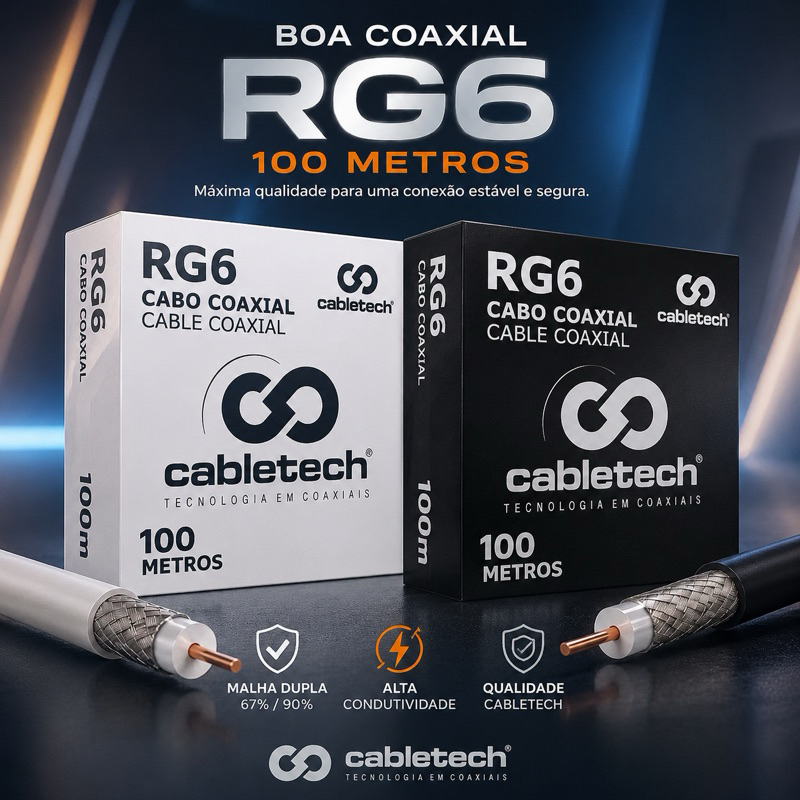 Cabo de Antena Coaxial RG6 Para TV Digital, TV assinatura 100 metros