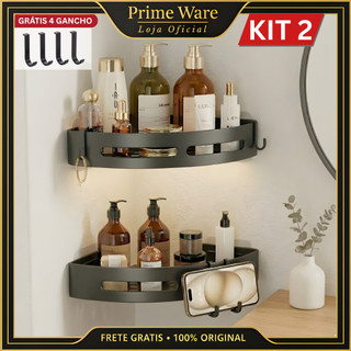 Kit 2 Suporte de Canto Porta Shampoo Prateleira Para Banheiro Organizador com Adesivo Mul…