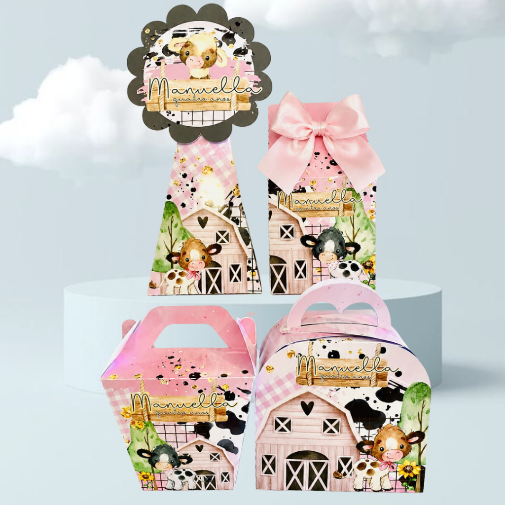 Kit caixinhas personalizadas  Fazendinha Rosa Lembrancinha de festa infantil Caixinhas Montadas