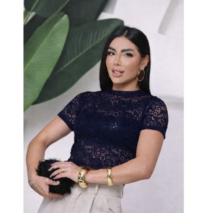 Blusa RENDA blogueira transparente elegante social estilo balada malha renda poliamida