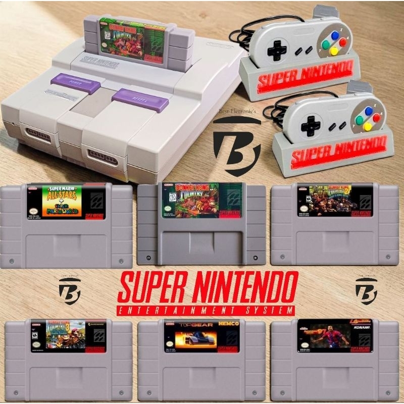 Super Nintendo Original + Super Mario World + 2 controles - Snes completo - Ou Kit Cartuchos controles [Ler Descrição]