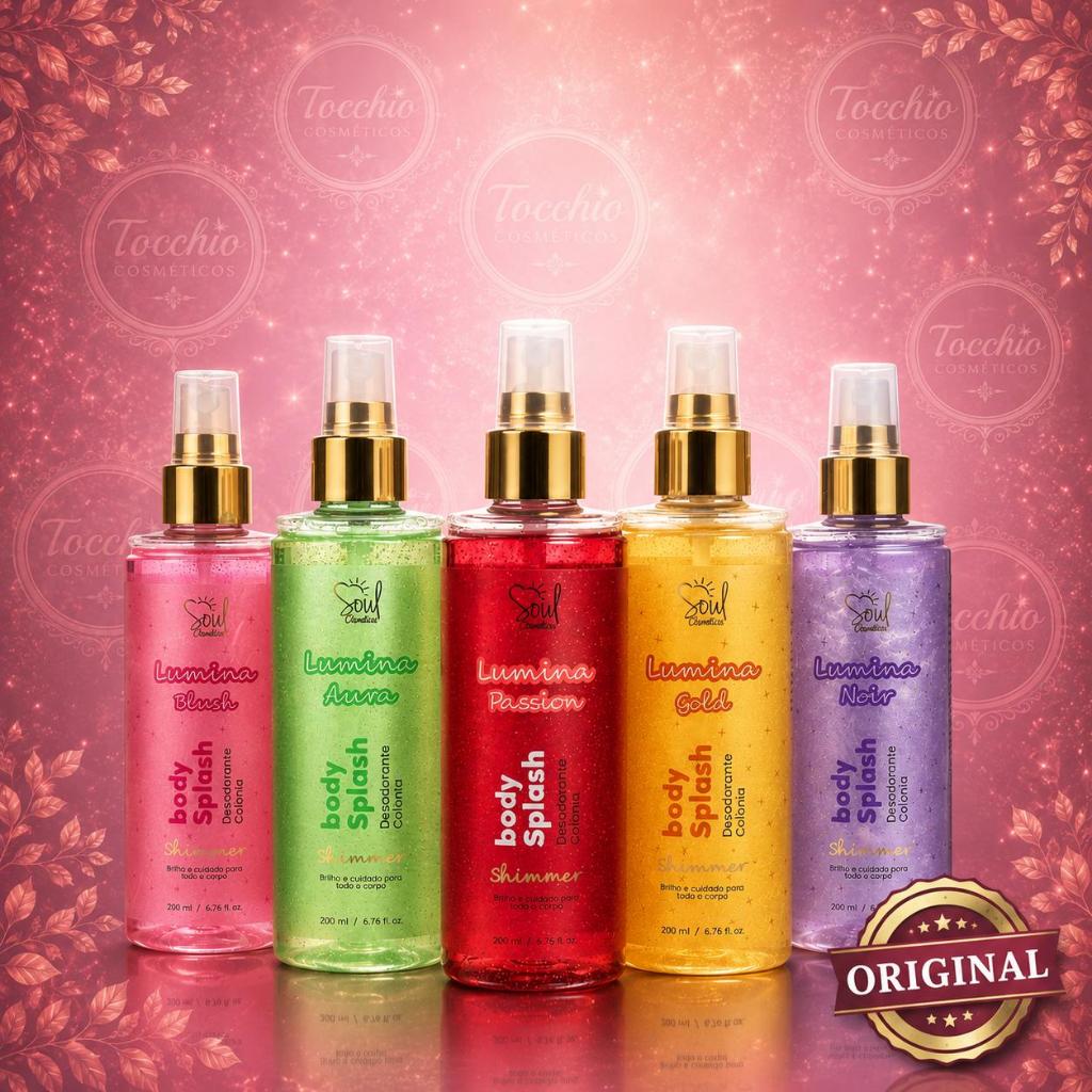 KIT 12 Body Splash Lumina Glitter SOUL COSMETICOS 200ml  Desodorante Corporal Brilho Perfume Colonia