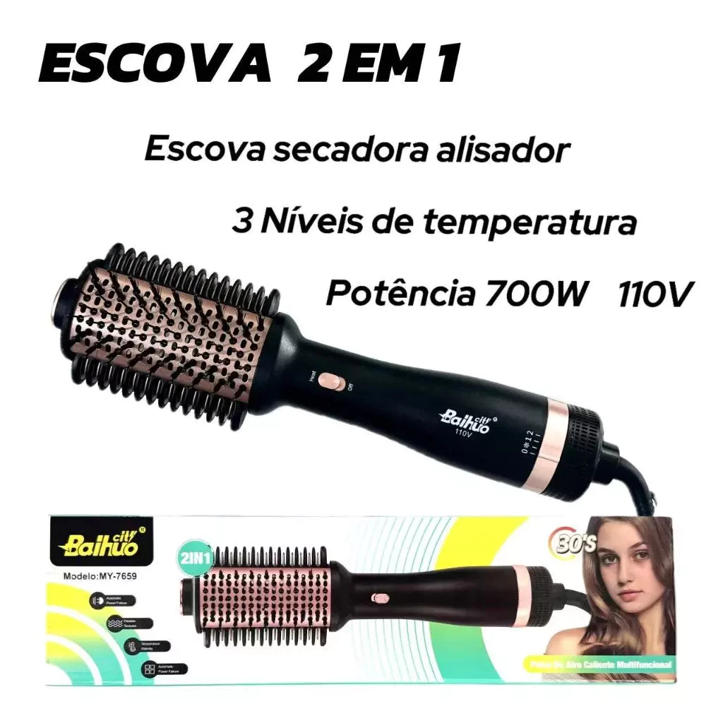 Escova Secadora Modeladora Com Pente Ar Quente 2 In 1 700W