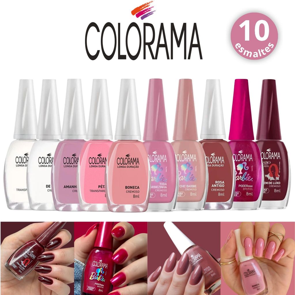 Kit Esmaltes Colorama Tons Rosa e Nude Cremoso Esmaltes Atacado 8ml Manicure