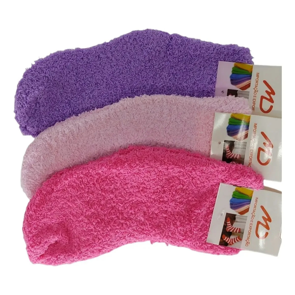 Kit 02 Pares Meia Infantil Menina Soft Felpuda Quente Confortável Calça 20 a 25