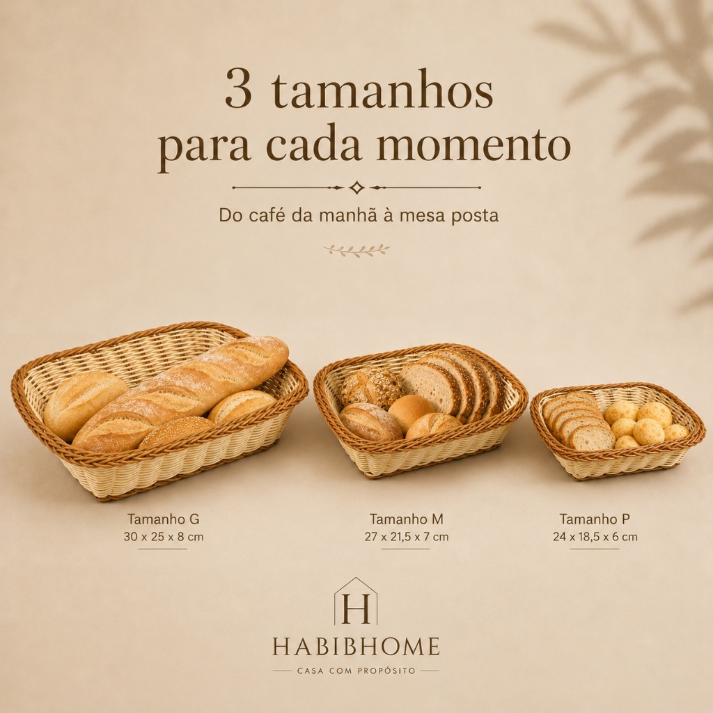 Cestos Multiuso P/M/G — 3 Tamanhos para Pães e Frutas com Organização e Estilo no Seu Lar