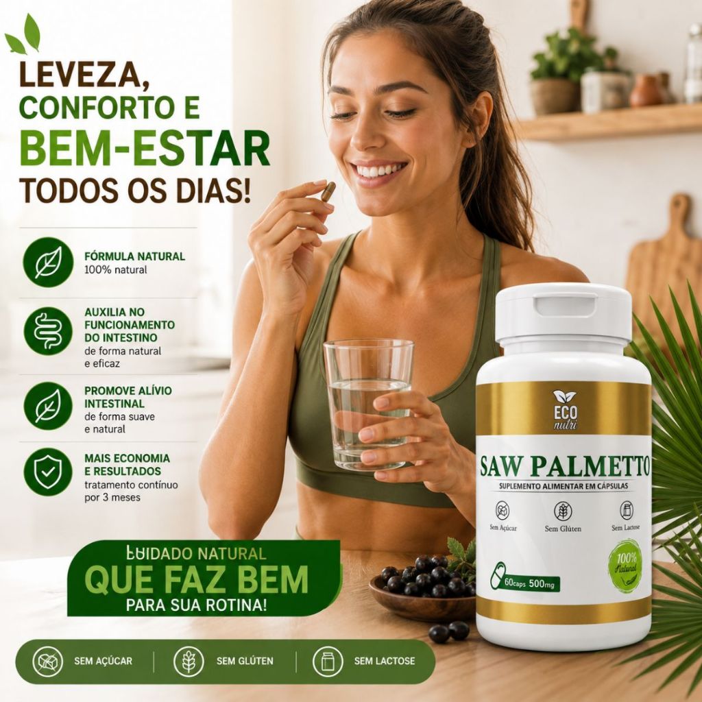 Suplemento Saw Palmetto 500mg - 60 Cápsulas Eco Nutri 100% Natural