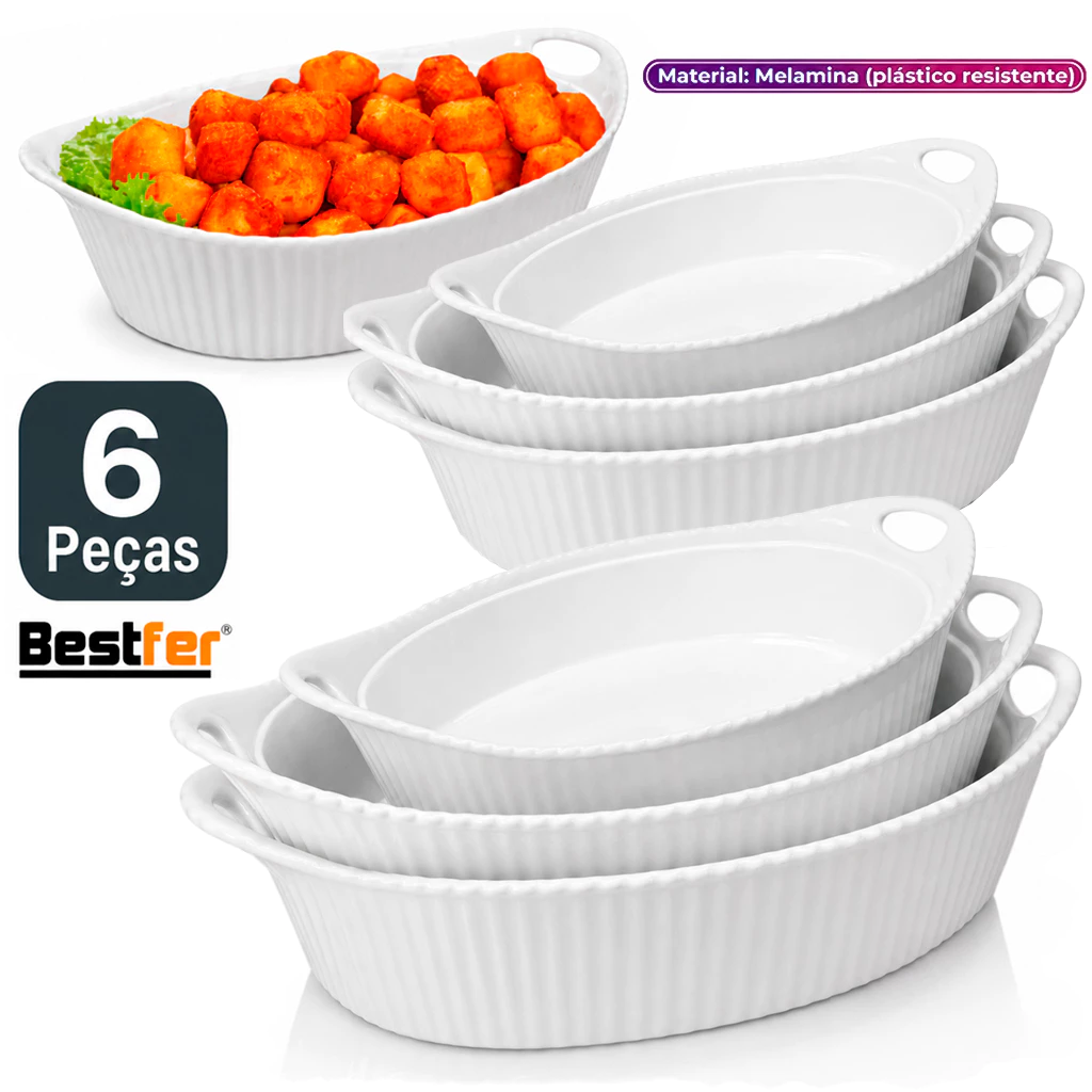 Conjunto Jogo de Assadeiras até 6 peças Travessas Oval em Melanina Bestfer PMG Branca opaline — imagem 1