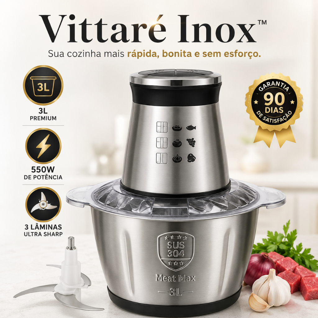 Multiprocessador de Alimentos Elétrico 3L Inox 550W 110V 3 Lâminas Picador Carne E Legumes