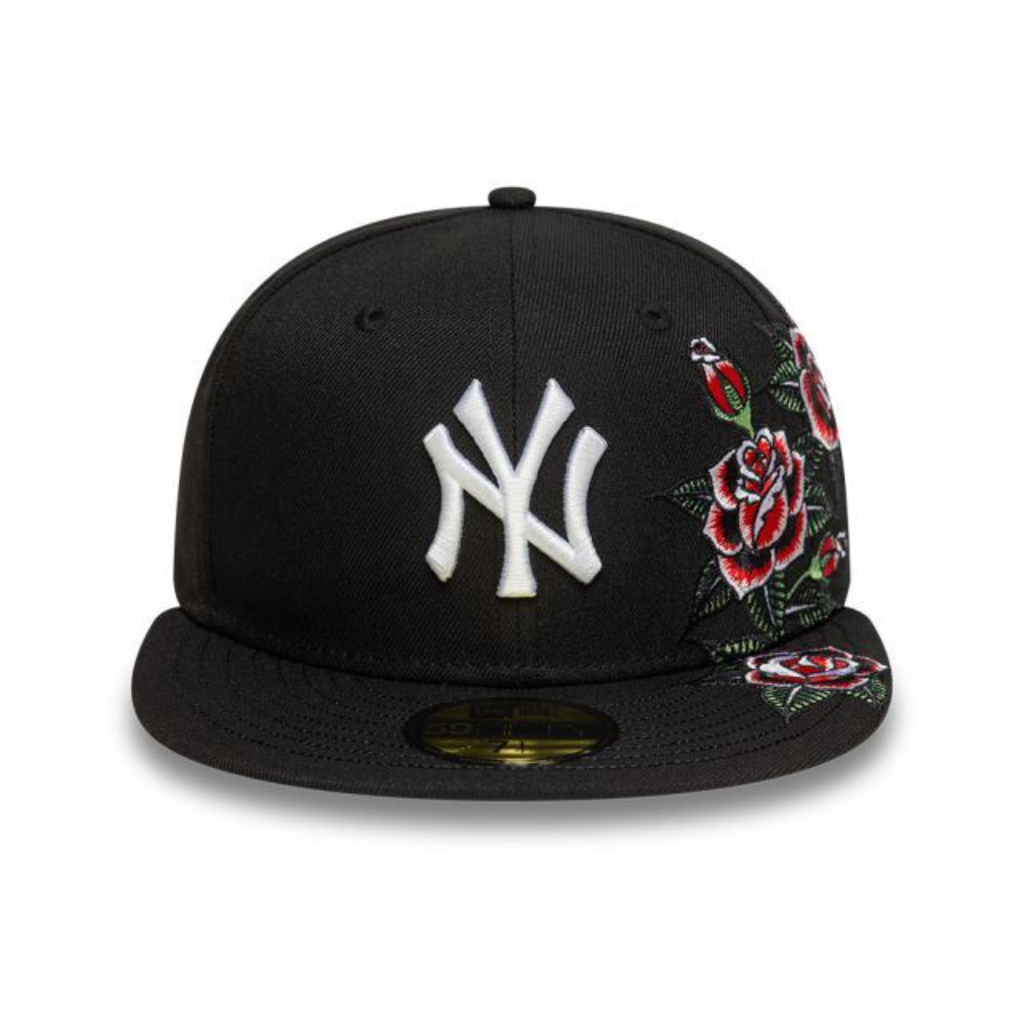 BONÉ NEW ERA 59FIFTY NEW YORK YANKEES MLB PRETO E BRANCO — FLORAL MONOCROMÁTICO | FECHADO (FITTED) ORIGINAL