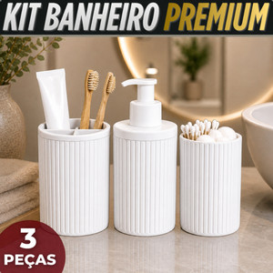 Kit Banheiro Lavabo 3 Peças Dispenser Sabonete Liquido Porta Escova Porta Algodao E Cotonete Luxo Completo Resistente