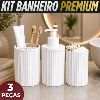 Kit Banheiro Lavabo 3 Peças Dispenser Sabonete Liquido Porta Escova Porta Algodao E Coton…