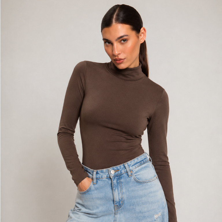 Blusa Cacharrel Feminina Poliamida Gola Alta Manga Longa Tecido Geladinho
