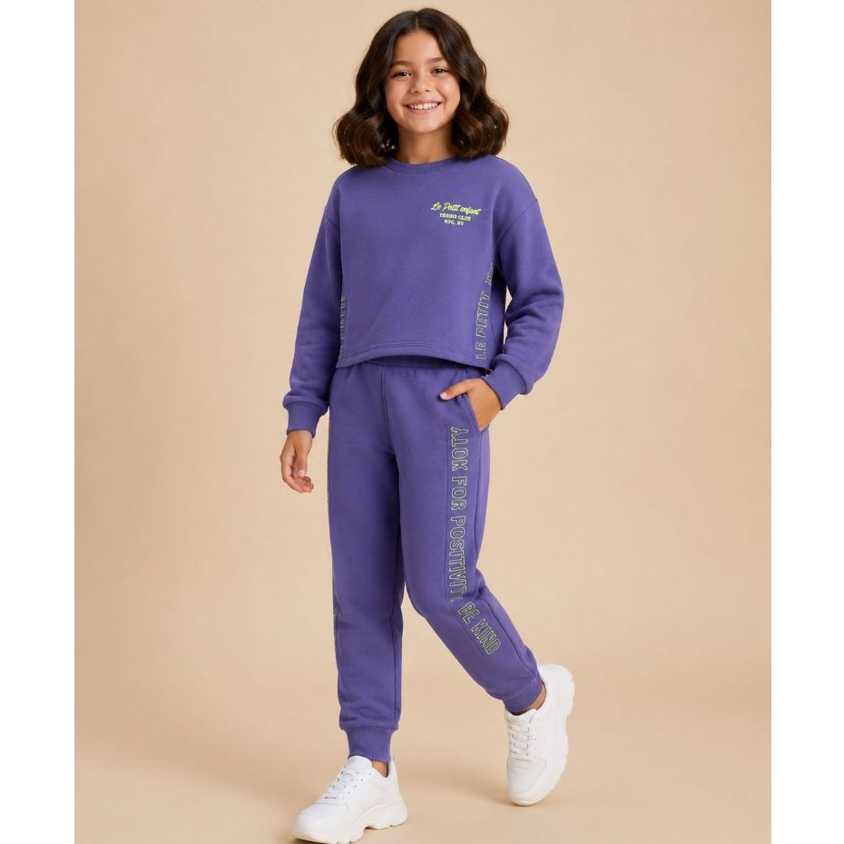 Conjunto Infantil Feminino Moletinho Cropped Le Petit Enfant–Inverno Leve, Confortável, Calça Jogger