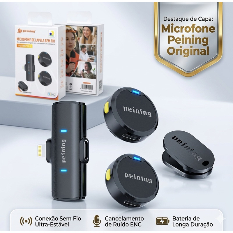 Microfone De Lapela Sem Fio Magnetico  Lightning ou Type-c AGOLD Peining MCF-38D
