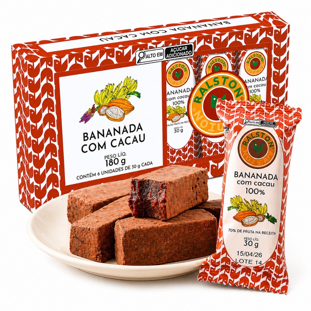 Doces Ralston 180g — Display com 6 unidades de 30g | Bananada | Bananada com cacau 100% | Goiabada | Goiabada Cascão