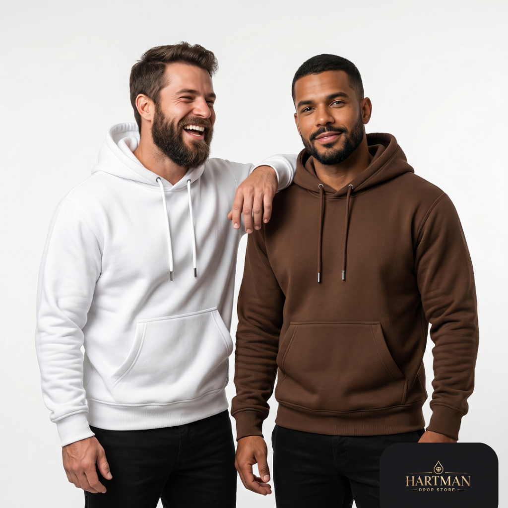 Kit 2 Moletons Masculinos Canguru Flanelados Preto Branco Bege Marrom  Inverno Frio