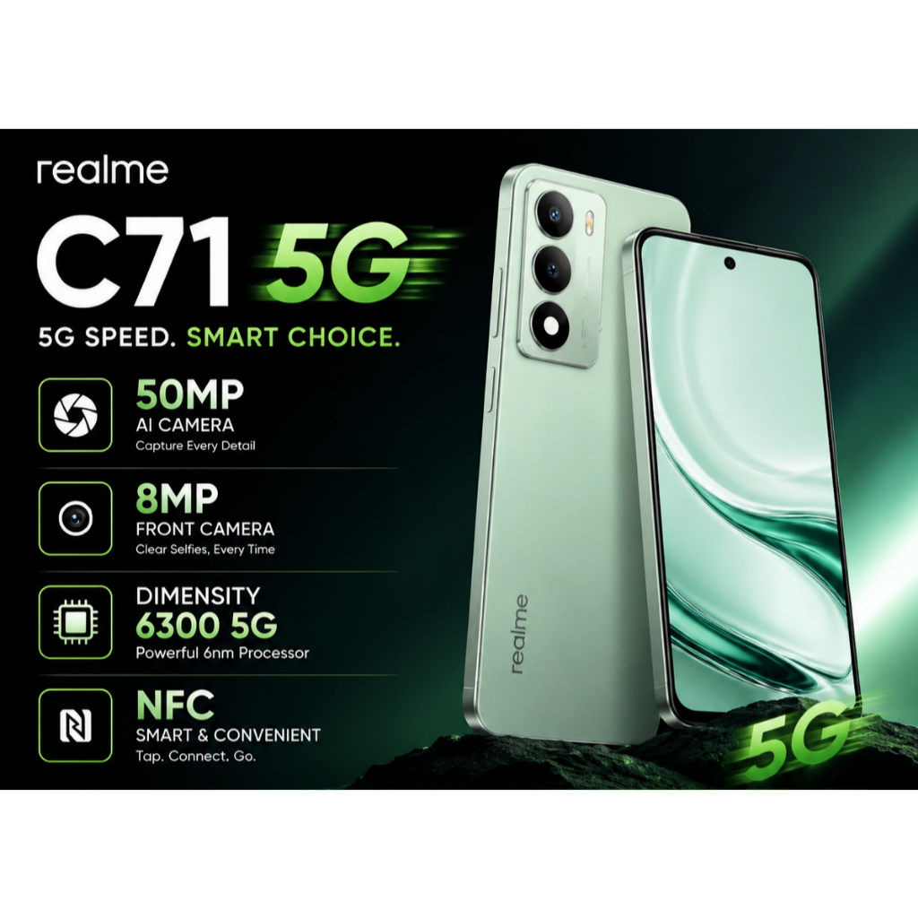 Realme C71 5G 256GB armazenamento,8GB RAM, Processador MediaTek Dimensity 6300, Versão global