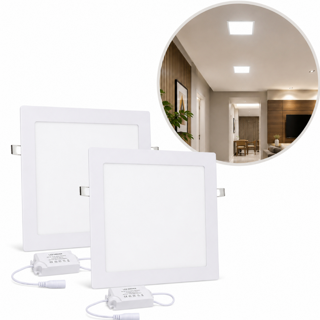 Kit 2 Painel Led Luminaria Plafon 18w Quadrado Embutir 22x22cm Luz Fria Quente Neutro