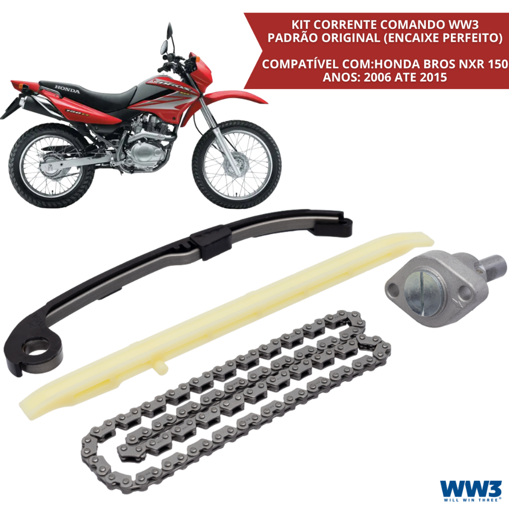 Kit Corrente Comando NXR Bros 150 2006 2007 2008 2009 2010 2011 2012 2013 2014 2015 Completo WW3 GP7