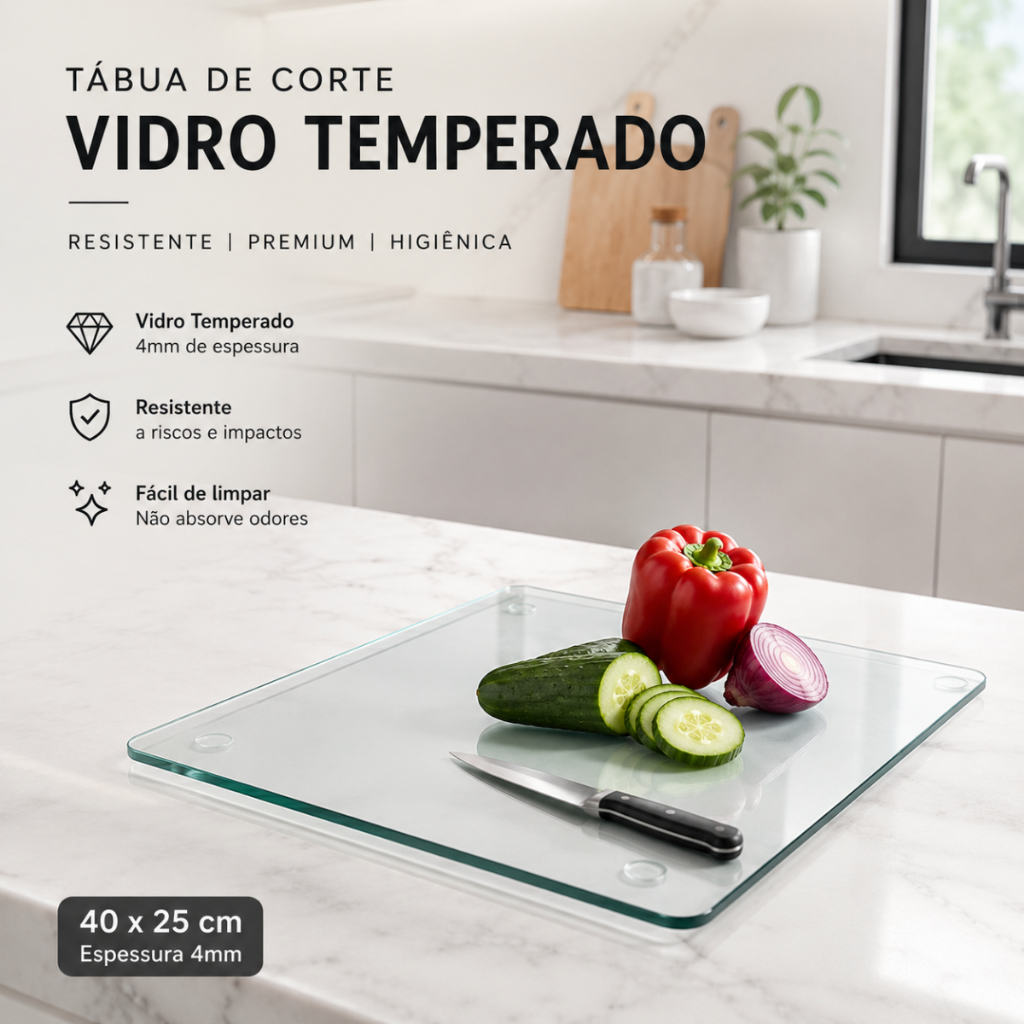 Tábua de Carne Vidro Temperado Tabua De Churrasco Resistente 4MM Tábua de Corte 40x25CM