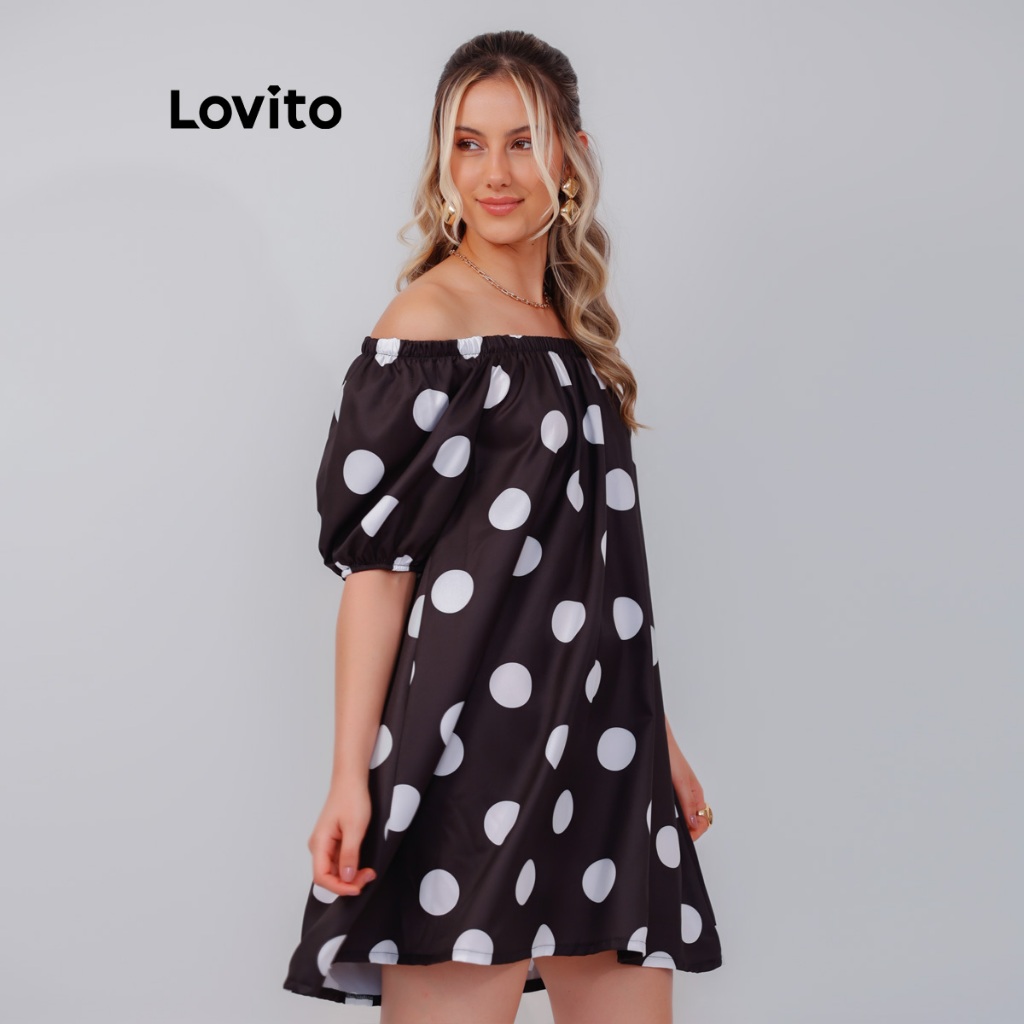 Lovito Vestido Feminino Curto Estampa Poá DRB1329BRL1359