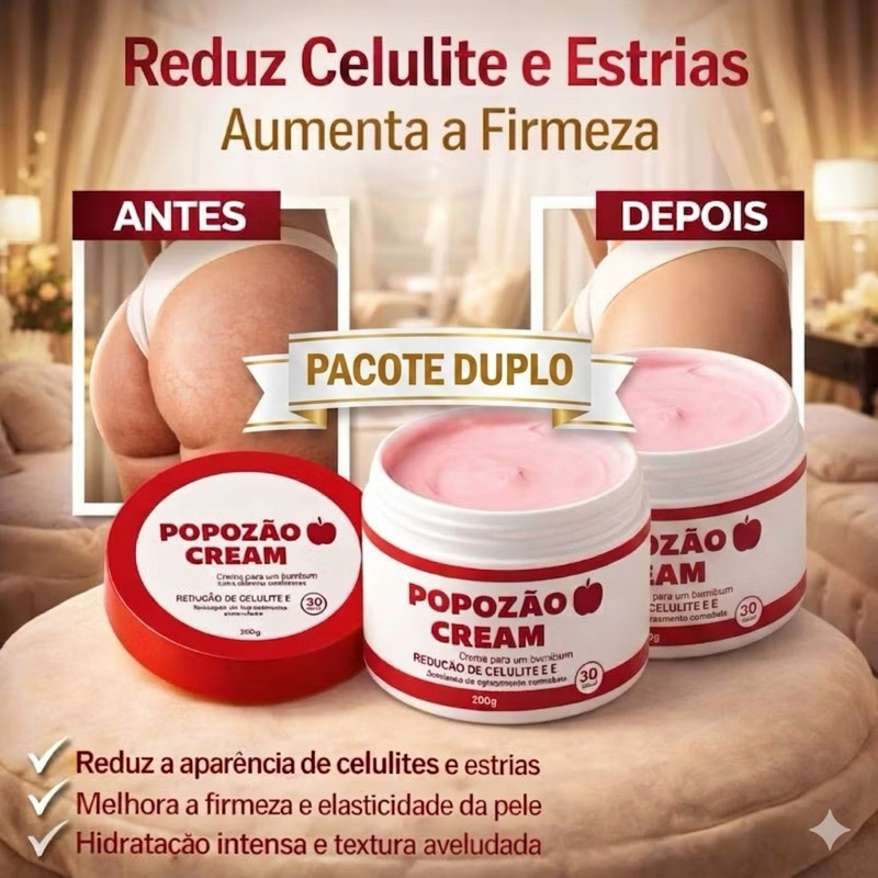 Kit 2 unidades Popozao Cream 200g – Creme Firmador Anticelulite para Bumbum Aumenta a Firmeza Efeito Aquecimento Full