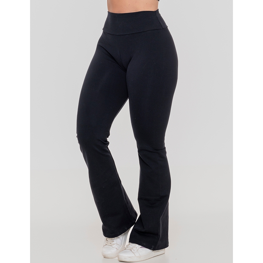 Calça Flare Bailarina Fitness Preta Tecido Power Alta Compressão Academia Zero Transparência